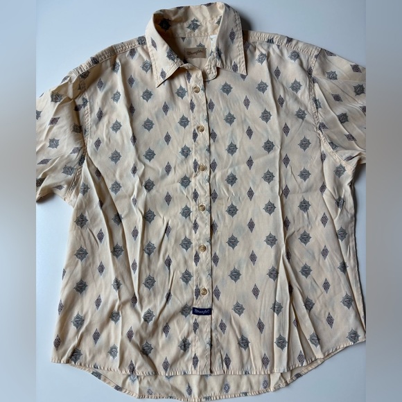 VTG Wrangler Womens Short Sleeve Shirt Yellow‎ Southwestern Print Button Down - Picture 1 of 7